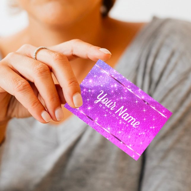 Luxury Neon Pink Glitter Sand Sparkling Stars Chic Business Card (Creator Uploaded)