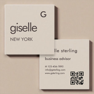 Luxury Neutral QR Code Square Business Card