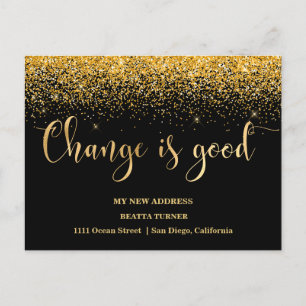 Luxury New Home Address Gold Glitter Announcement 