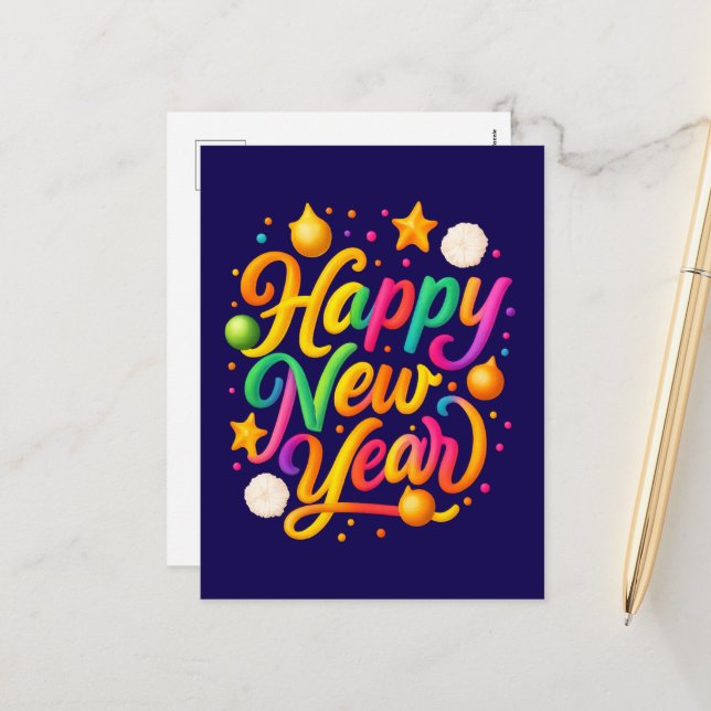 Luxury New Year Holiday Postcard (Front/Back In Situ)