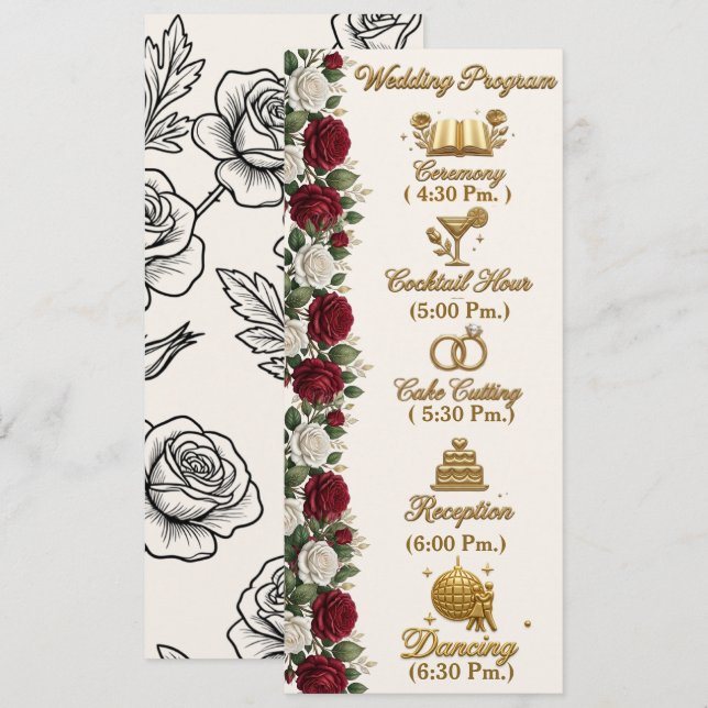 Luxury New York Rose Full Wedding Program Timeline Programme (Front/Back)