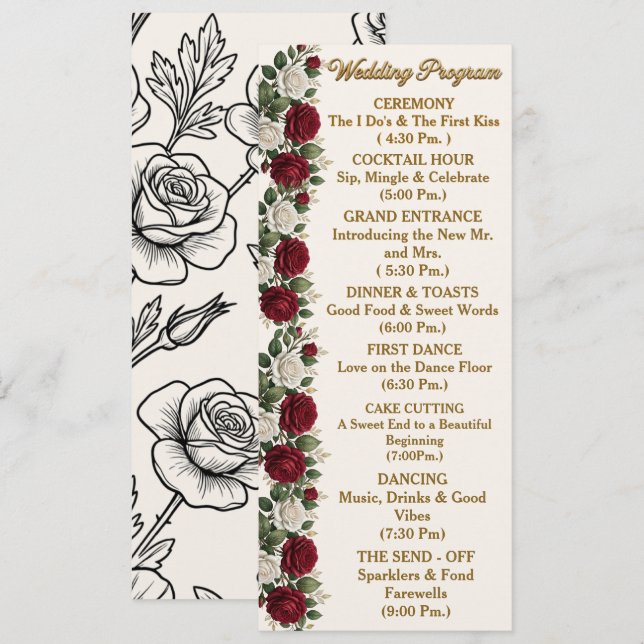 Luxury New York Rose Wedding Program with Descript Programme (Front/Back)