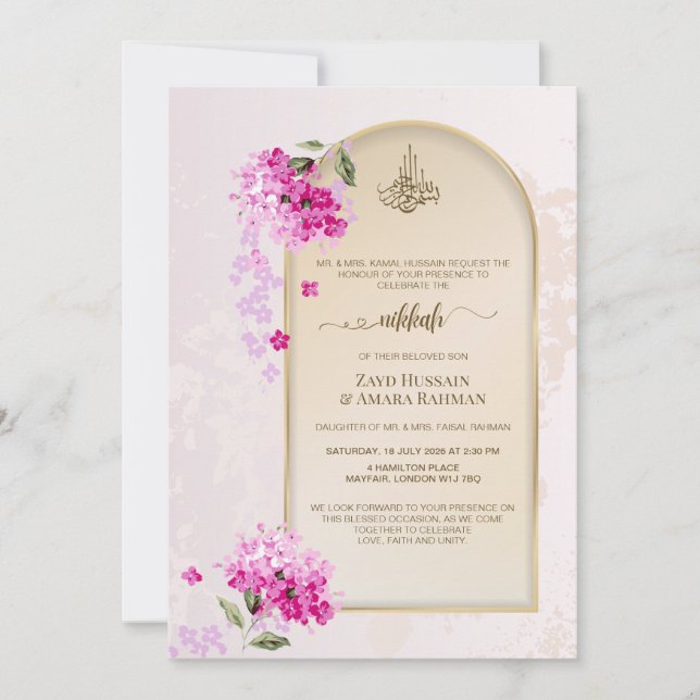 Luxury Nikkah Wedding Invitation | Hydrangeas (Front)