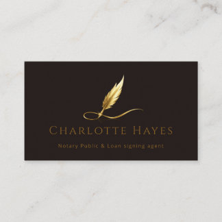 Luxury Notary Public Gold Feather Business Cards