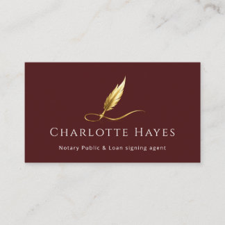 Luxury Notary Public Gold Feather Business Cards