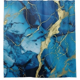 Luxury Ocean Blue Marble Gold Kintsugi Agate Shower Curtain