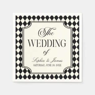 Luxury Old Money Black Ivory Vintage Wedding Napkin