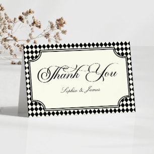 Luxury Old Money Black Ivory Vintage Wedding Thank You Card