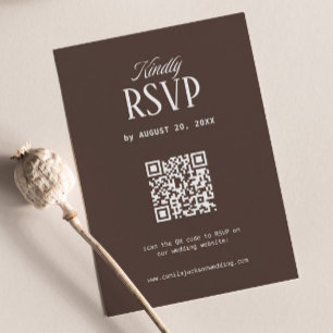 Luxury Old Money Brown Wedding Rsvp Card Qr code