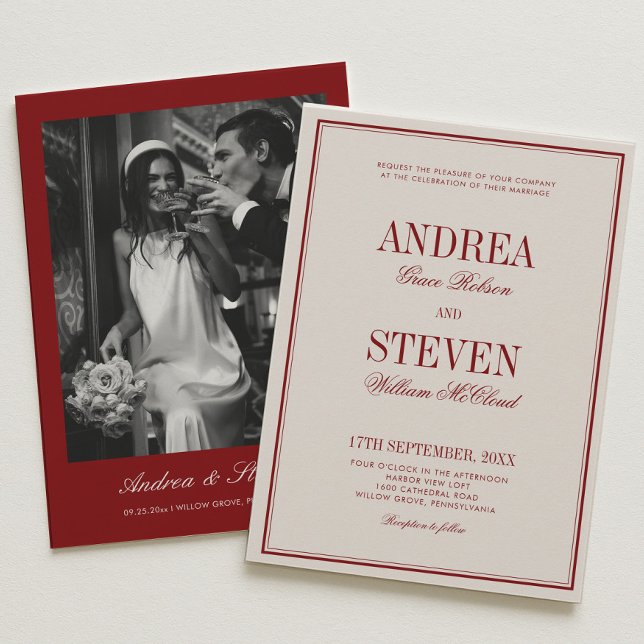 Luxury Old Money Burgundy  and Cream Wedding  Invitation (Creator Uploaded)