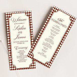 Luxury Old Money Burgundy Ivory Vintage Wedding Programme