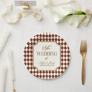 Luxury Old Money Burgundy Vintage Wedding Paper Plate