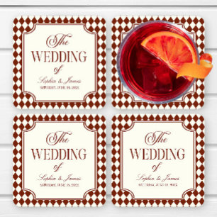 Luxury Old Money Burgundy Vintage Wedding Square Paper Coaster