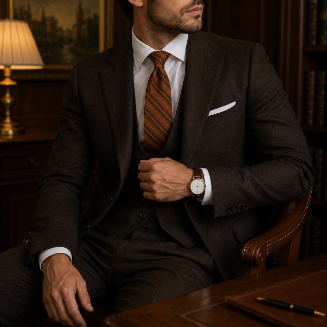 Luxury Old Money Copper Brown Regimental Stripe Tie (Creator Uploaded)