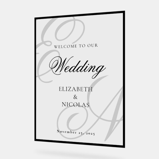 Luxury Old Money Monogram Wedding Welcome Acrylic Sign (Angle)