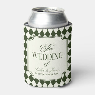 Luxury Old Money Olive Green Ivory Vintage Wedding Can Cooler