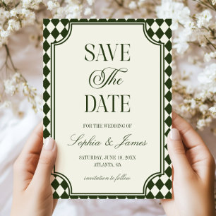 Luxury Old Money Olive Green Ivory Vintage Wedding Save The Date