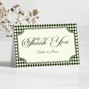 Luxury Old Money Olive Green Ivory Vintage Wedding Thank You Card