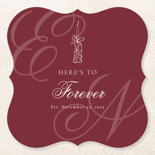 Luxury Old Money Retro Calligraphy Wedding Paper Coaster (Front)