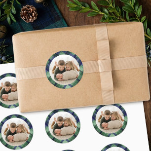Luxury Old Money Tartan Plaid Family Photo Gift Classic Round Sticker