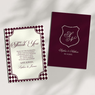 Luxury Old Money Wine Ivory Vintage Wedding Thank You Card