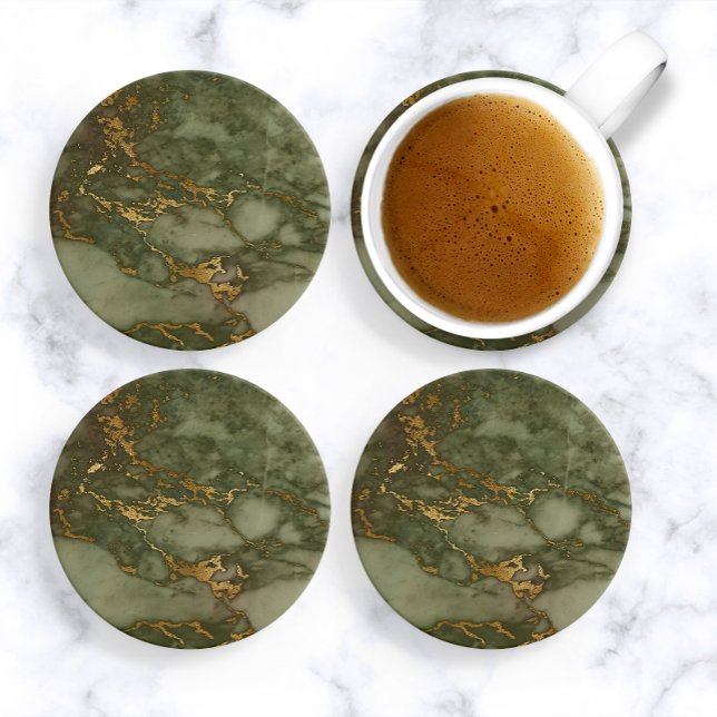 Luxury Olive Green and Gold Marble Coaster (Creator Uploaded)