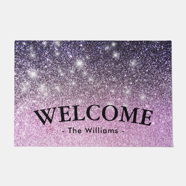 Luxury Ombre Glitter Welcome Personalised Doormat (Front)