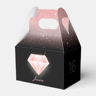 Luxury Ombre Pink Glitter Diamond Birthday Black Favour Box