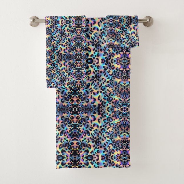 Luxury Opal Leopard Print Pattern Bath Towel Set (Insitu)