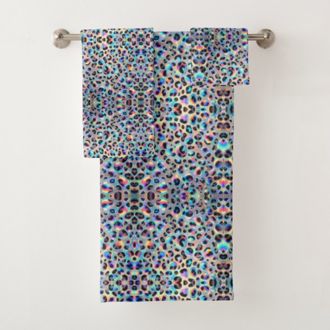 Luxury Opal Leopard Print Pattern Bath Towel Set (Insitu)