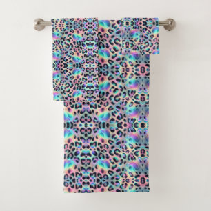 Luxury Opal Leopard Print Pattern Bath Towel Set