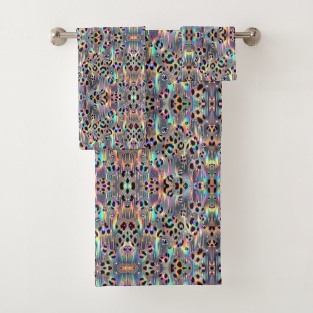 Luxury Opal Leopard Print Pattern Bath Towel Set (Insitu)