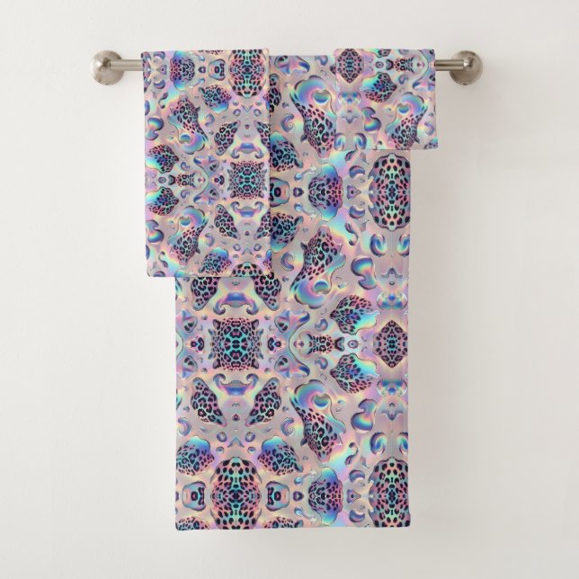 Luxury Opal Leopard Print Pattern Bath Towel Set (Insitu)