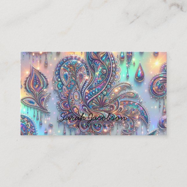 Luxury Opal Paisley Diamond  Business Card (Front)