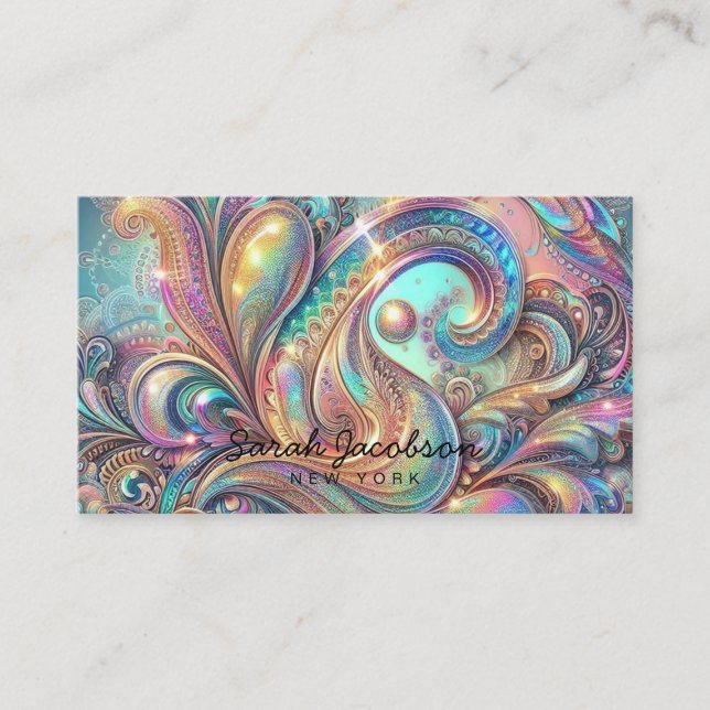 Luxury Opal Paisley Diamond  Business Card (Front)
