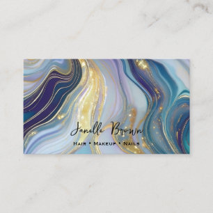 Luxury Opalescent & Gold Glitter Marbled Business Card