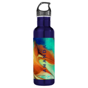 Luxury orange aqua faux gold glitter marble art 710 ml water bottle