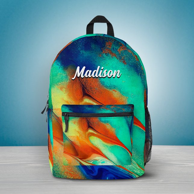 Luxury orange aqua faux gold glitter marble art  printed backpack (Creator Uploaded)