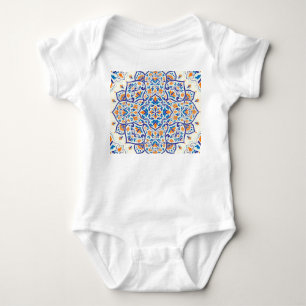 Luxury Orange Blue Ornament Pattern Baby Bodysuit