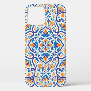 Luxury Orange Blue Ornament Pattern iPhone 12 Case