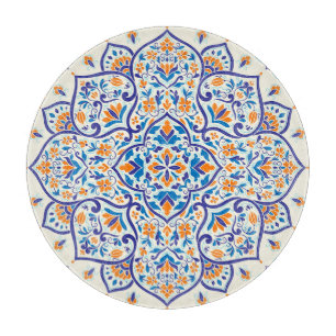 Luxury Orange Blue Ornament Pattern Cutting Board
