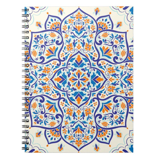 Luxury Orange Blue Ornament Pattern Notebook (Front)