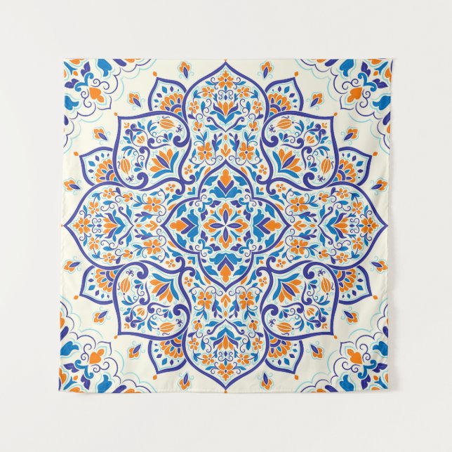 Luxury Orange Blue Ornament Pattern Tapestry (Front)