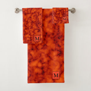 Luxury Orange Marble Monogrammed Bath Towel Set