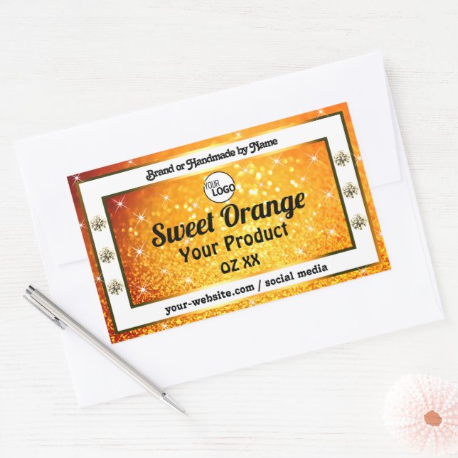 Luxury Orange Sparkle Glitter Product Labels Logo (Envelope)