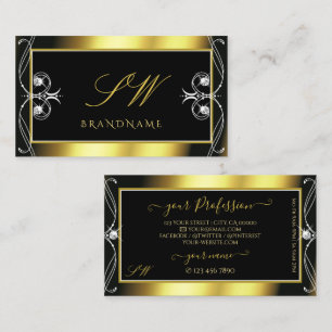 Luxury Ornate Black Gold Sparkle Jewels Initials Business Card