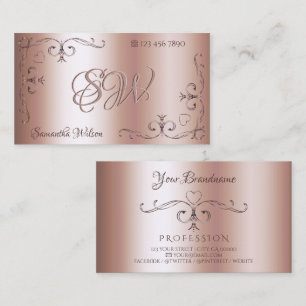 Luxury Ornate Corner Borders Initials Rose Gold Business Card