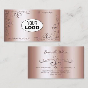 Luxury Ornate Corner Borders with Logo Rose Gold Business Card
