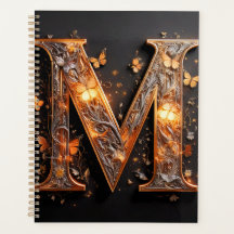 Luxury Ornate Golden Monogram Letter M Butterfly 