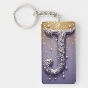 Luxury Ornate Letter J Monogram in Jewels Key Ring